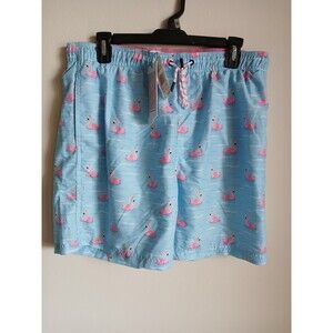 NWT Broken Threads Mens Blue Flamingo Print Swim Trunks Premium Surfwear Large